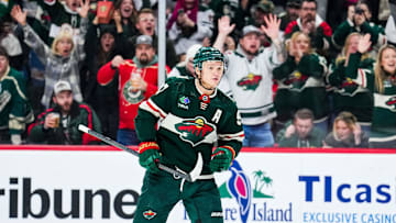 Minnesota Wild left wing Kirill Kaprizov (97) against the New Jersey Devils: Brace Hemmelgarn-Imagn Images
