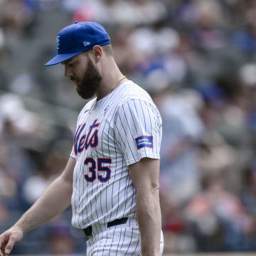 Jun 16, 2024; New York City, New York, USA; New York Mets pitcher Adrian Houser (35) is pictured during a game against the San Diego Padres at Citi Field. Mandatory Credit: John Jones-USA TODAY Sports