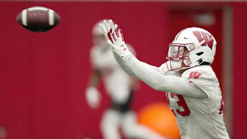 Wisconsin wide receiver Davion Thomas-Kumpula (23) is shown during spring football practice Wednesday, April 23, 2025 in Madison, Wisconsin.

Mark Hoffman/Milwaukee Journal Sentinel