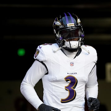 Dec 25, 2023; Santa Clara, California, USA; Baltimore Ravens wide receiver Odell Beckham Jr. (3) jogs onto the field before the start of the game against the San Francisco 49ers at Levi's Stadium. Mandatory Credit: Cary Edmondson-Imagn Images