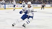 Nov 2, 2024; St. Louis, Missouri, USA;  Toronto Maple Leafs center Auston Matthews (34) skates against the St. Louis Blues during the first period at Enterprise Center. Mandatory Credit: Jeff Curry-Imagn Images