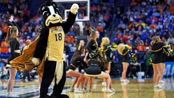 The Wofford Terriers mascot on the court during the first half of the game between the Tennessee Volunteers and the Wofford Terriers in the first round of the NCAA Tournament at Rupp Arena. 