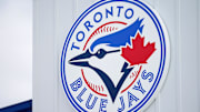 A detailed view of the Toronto Blue Jays logo on a building at TD Ballpark during the spring training game between the Toronto Blue Jays and the Philadelphia Phillies. 