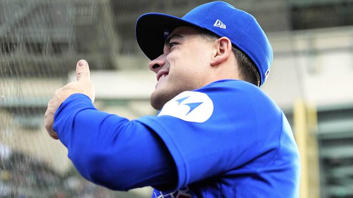 Jun 26, 2026; Milwaukee, Wisconsin, USA; Chicago Cubs right fielder Matt Shaw (6) givers a thumbs up for a fan  photo before a game against the Milwaukee Brewers at American Family Field. Mandatory Credit: Michael McLoone-Imagn Images