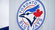 Mar 6, 2021; Dunedin, Florida, USA; A detailed view of the Toronto Blue Jays logo on a building at TD Ballpark during the spring training game between the Toronto Blue Jays and the Philadelphia Phillies. Mandatory Credit: Jasen Vinlove-Imagn Images