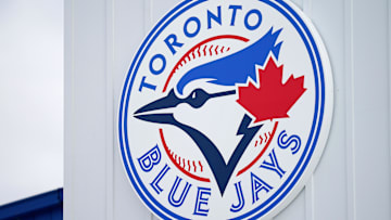 Mar 6, 2021; Dunedin, Florida, USA; A detailed view of the Toronto Blue Jays logo on a building at TD Ballpark during the spring training game between the Toronto Blue Jays and the Philadelphia Phillies. 