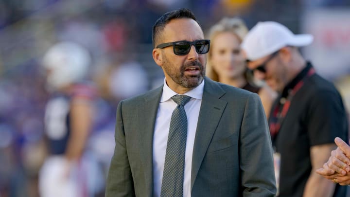 Oct 14, 2023; Baton Rouge, Louisiana, USA;  Sportscaster Joe Tessitore, left, talks with sportscaster Jesse Palmer before a game between the LSU Tigers and the Auburn Tigers at Tiger Stadium. Mandatory Credit: Matthew Hinton-USA TODAY Sports