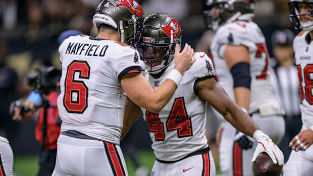 Tampa Bay Buccaneers quarterback Baker Mayfield and running back Sean Tucke