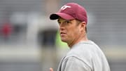 Apr 25, 2015; Blacksburg, VA, USA; Virginia Tech Hokies associate head coach Shane Beamer looks on during the Orange Maroon spring game at Lane Stadium. Mandatory Credit: Michael Shroyer-Imagn Images