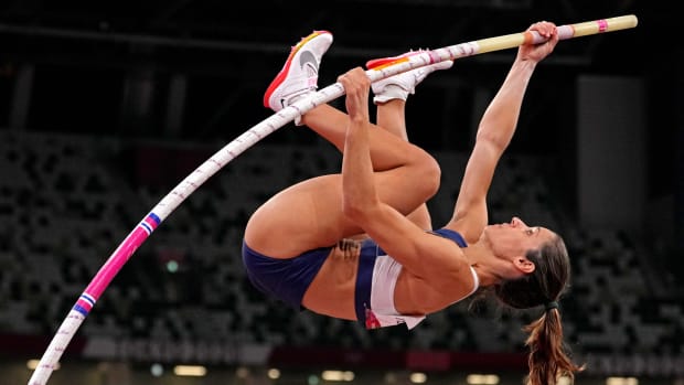 Katerina Stefanidi (GRE) in the women's pole vault final during the Tokyo 2020 Olympic Summer Games