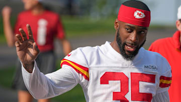 Kansas City Chiefs cornerback Jaylen Watson (35) waves to fans while walking down the hill from the locker room to the fields prior to training camp at Missouri Western State University.