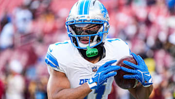 Detroit Lions wide receiver Kalif Raymond (11) warms up ahead of the Washington Commanders game at Northwest Stadium in Landover, Md., on Sunday, November 9, 2025.