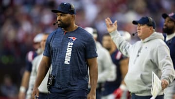 Dec 15, 2024; Glendale, Arizona, USA; New England Patriots head coach Jerod Mayo against the Arizona Cardinals at State Farm Stadium.