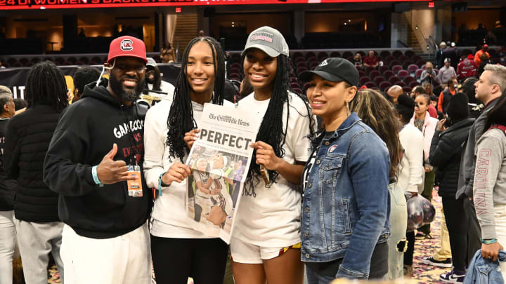 South Carolina basketball wing Bree Hall and her family after the Gamecocks' National Championship win to cap off an undefeated season.