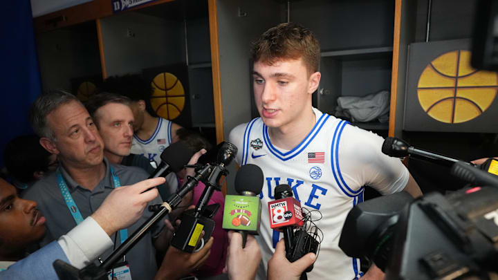 Cooper Flagg is interviewed before the Final Four.