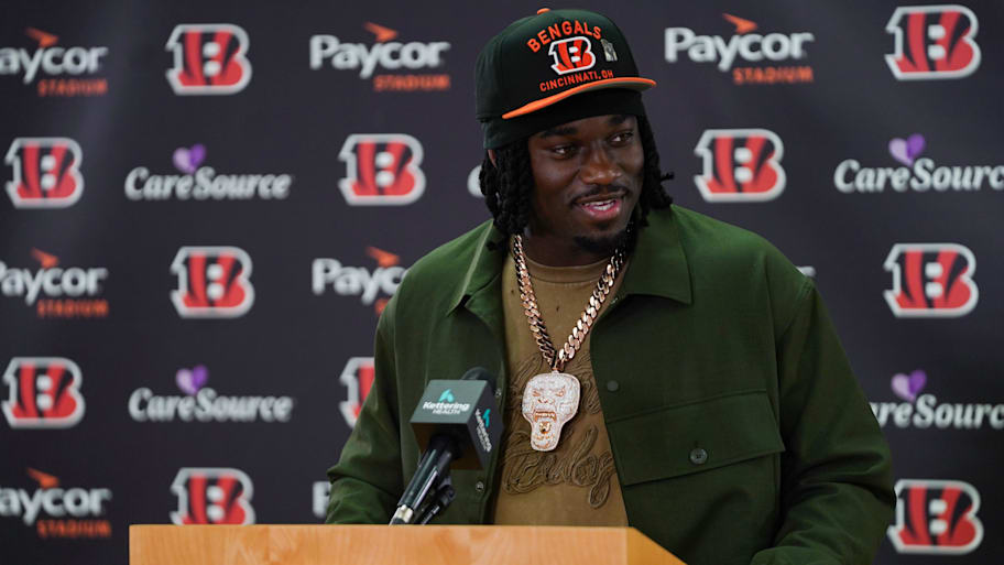 Cincinnati Bengals first-round draft pick Shemar Stewart speaks during a press conference, Friday, April 25, 2025, at Paycor Stadium in Downtown Cincinnati. | Frank Bowen IV/The Enquirer / USA TODAY NETWORK via Imagn Images