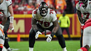 Nov 4, 2024; Kansas City, Missouri, USA; Tampa Bay Buccaneers offensive tackle Tristan Wirfs (78) at the line of scrimmage against the Kansas City Chiefsduring the game at GEHA Field at Arrowhead Stadium. Mandatory Credit: Denny Medley-Imagn Images