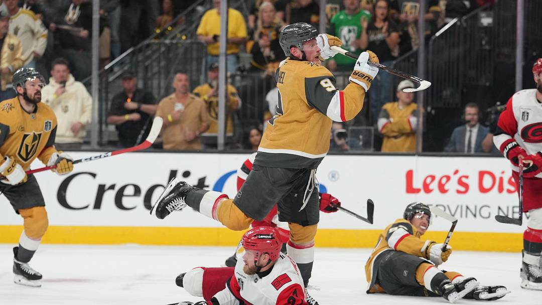 Jun 9, 2026; Las Vegas, Nevada, USA; Vegas Golden Knights center Jack Eichel (9) follows through on a shot against Carolina Hurricanes left wing Nikolaj Ehlers (27) during the 3rd period in game four of the 2026 Stanley Cup Final at T-Mobile Arena. Mandatory Credit: Lucas Peltier-Imagn Images Jun 9, 2026; Las Vegas, Nevada, USA; Vegas Golden Knights center Jack Eichel (9) follows through on a shot against Carolina Hurricanes left wing Nikolaj Ehlers (27) during the 3rd period in game four of the 2026 Stanley Cup Final at T-Mobile Arena. Mandatory Credit: Lucas Peltier-Imagn Images