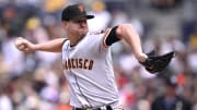 Sep 3, 2023; San Diego, California, USA; San Francisco Giants starting pitcher Alex Cobb (38) throws a pitch against the San Diego Padres during the first inning at Petco Park.