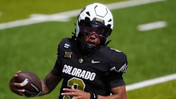 Sep 6, 2025; Boulder, Colorado, USA; Colorado Buffaloes quarterback Kaidon Salter (3) runs for a touchdown in the first quarter against the Delaware Fightin Blue Hens at Folsom Field. Mandatory Credit: Ron Chenoy-Imagn Images