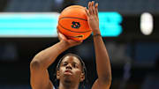 Oct 4, 2025; Charlotte, NC, USA; North Carolina Tar Heels forward Caleb Wilson (8) warms up before the game at Dean E. Smith Center. Mandatory Credit: Bob Donnan-Imagn Images