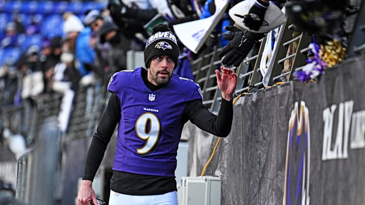 Baltimore Ravens kicker Justin Tucker on Jan 4, 2025.