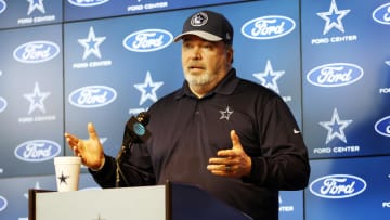 Jun 4, 2024; Frisco, TX, USA;  Dallas Cowboys head coach Mike McCarthy addresses the media before practice at the Ford Center at the Star Training Facility in Frisco, Texas. Mandatory Credit: Tim Heitman-USA TODAY Sports