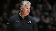 Nov 28, 2025; West Lafayette, Indiana, USA; Purdue Boilermakers head coach Matt Painter watches the game from the bench during the first half against the Eastern Illinois Panthers at Mackey Arena. Mandatory Credit: Marc Lebryk-Imagn Images