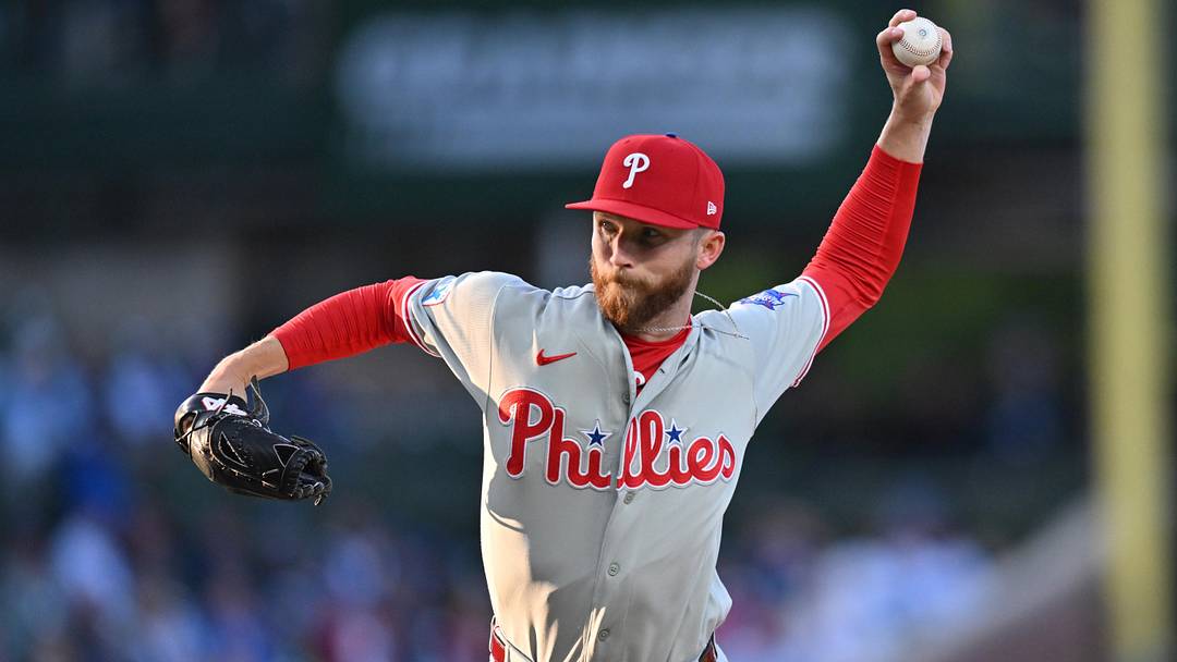 Apr 22, 2026; Chicago, Illinois, USA; Philadelphia Phillies pitcher Kyle Backhus (19) pitches against the Chicago Cubs during the first inning at Wrigley Field. Apr 22, 2026; Chicago, Illinois, USA; Philadelphia Phillies pitcher Kyle Backhus (19) pitches against the Chicago Cubs during the first inning at Wrigley Field.