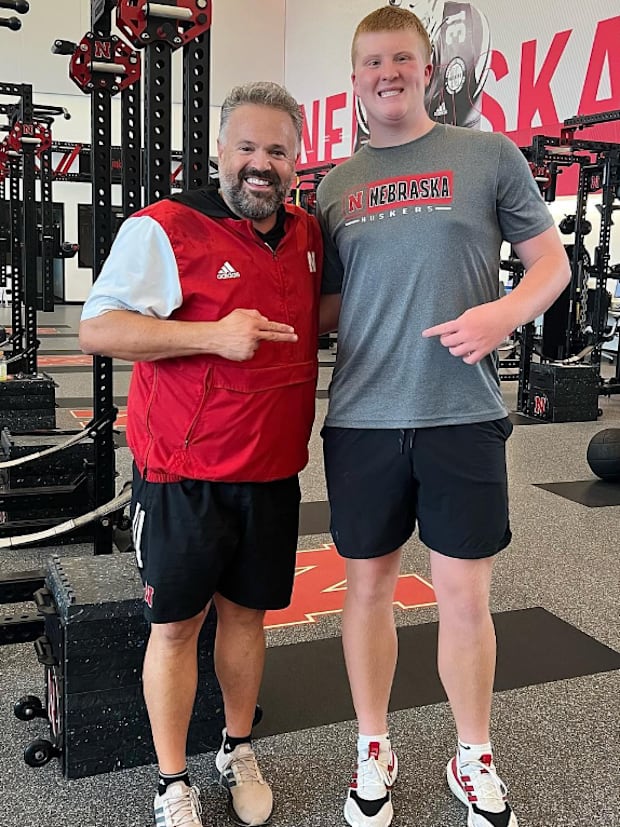 Matt Rhule with 2027 offensive line prospect Matt Erickson.