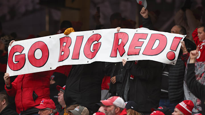 Nebraska fans hold up a sign during the Pinstripe Bowl. Nebraska fans hold up a sign during the Pinstripe Bowl.