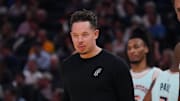 San Antonio Spurs head coach Mitch Johnson watches the action against the Golden State Warriors in the second period at Chase Center.
