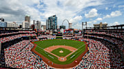 Aug 7, 2022; St. Louis, Missouri, USA;  A general view of Busch Stadium during the third inning of a game between the St. Louis Cardinals and the New York Yankees. Mandatory Credit: Jeff Curry-Imagn Images