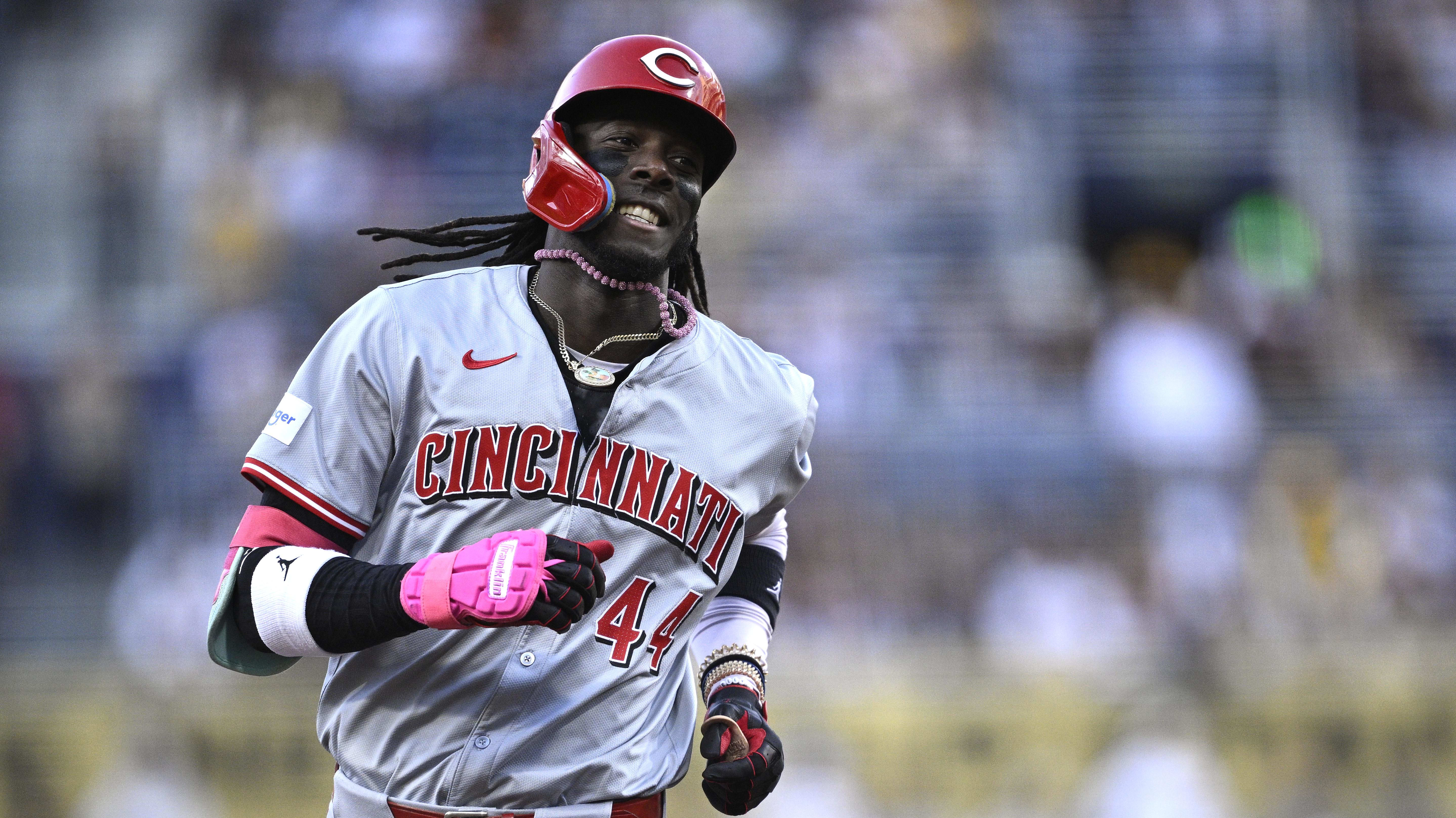 Apr 29, 2024; San Diego, California, USA; Cincinnati Reds shortstop Elly De La Cruz (44) rounds the bases.