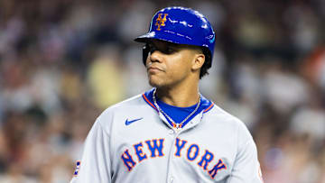 May 5, 2025; Phoenix, Arizona, USA; New York Mets outfielder Juan Soto (22) against the Arizona Diamondbacks at Chase Field. Mandatory Credit: Mark J. Rebilas-Imagn Images