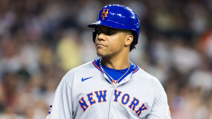 May 5, 2025; Phoenix, Arizona, USA; New York Mets outfielder Juan Soto (22) against the Arizona Diamondbacks at Chase Field. Mandatory Credit: Mark J. Rebilas-Imagn Images May 5, 2025; Phoenix, Arizona, USA; New York Mets outfielder Juan Soto (22) against the Arizona Diamondbacks at Chase Field. Mandatory Credit: Mark J. Rebilas-Imagn Images