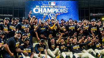 Milwaukee Brewers celebrate the victory over the Philadelphia Phillies and winning the NL Central Division championship on Wednesday September 18, 2024 at American Family Field in Milwaukee, Wis.