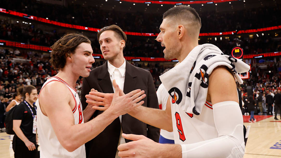 Philadelphia 76ers v Chicago Bulls, Josh Giddey and Nikola Vucevic celebrate a game-winning 3 pointer against the Philadelphia 76ers on Nov. 11, 2025 Philadelphia 76ers v Chicago Bulls, Josh Giddey and Nikola Vucevic celebrate a game-winning 3 pointer against the Philadelphia 76ers on Nov. 11, 2025