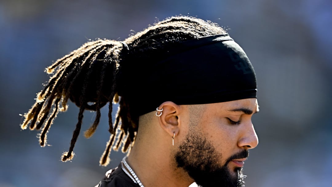 Sep 28, 2025; San Diego, California, USA; San Diego Padres right fielder Fernando Tatis Jr. (23) looks on during the seventh inning against the Arizona Diamondbacks at Petco Park. Mandatory Credit: Denis Poroy-Imagn Images Sep 28, 2025; San Diego, California, USA; San Diego Padres right fielder Fernando Tatis Jr. (23) looks on during the seventh inning against the Arizona Diamondbacks at Petco Park. Mandatory Credit: Denis Poroy-Imagn Images