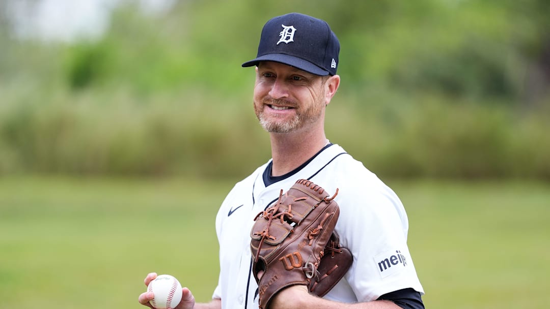 Detroit Tigers pitcher Alex Cobb poses for a photo during picture day of spring training at TigerTown in Lakeland, Fla. on Wednesday, Feb. 19, 2025.