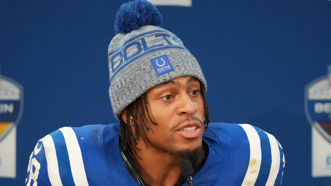 Indianapolis Colts running back Jonathan Taylor is interviewed