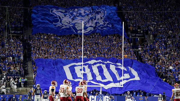 Oct 9, 2026; Provo, Utah, USA;  The Iowa State Cyclones prepare for kickoff in front of the BYU Cougars student section The Roc prior to a game at LaVell Edwards Stadium.  Mandatory Credit: Aaron Baker-Imagn Images