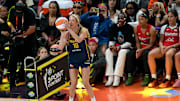 Indiana Fever Lexi Hull (10) competes Friday, July 18, 2025, during the WNBA All-Star 3-point contest at Gainbridge Fieldhouse in Indianapolis.