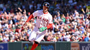 Aug 31, 2025; Boston, Massachusetts, USA; Boston Red Sox third baseman Alex Bregman (2) rounds the bases to score on a two run home run by left fielder Jarren Duran (16) (not pictured) during the fifth inning against the Pittsburgh Pirates at Fenway Park. Mandatory Credit: Eric Canha-Imagn Images
