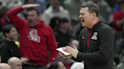 Arizona Wildcats head coach Tommy Lloyd reacts against the Akron Zips during the first half in the first round of the NCAA Tournament at Climate Pledge Arena.