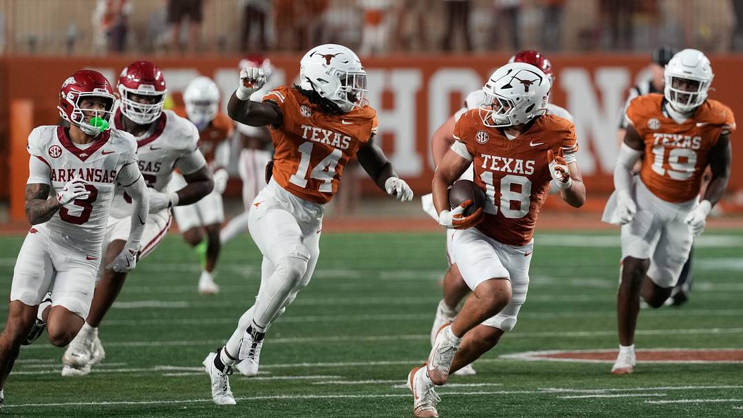 Texas Longhorns linebacker Liona Lefau runs after recovering a fumble during the second half against the Arkansas Razorbacks at Darrell K Royal-Texas Memorial Stadium. Texas Longhorns linebacker Liona Lefau runs after recovering a fumble during the second half against the Arkansas Razorbacks at Darrell K Royal-Texas Memorial Stadium.