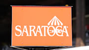 Jun 2, 2025; Saratoga, NY, USA; A Saratoga Race Course sign at Saratoga Race Course. 