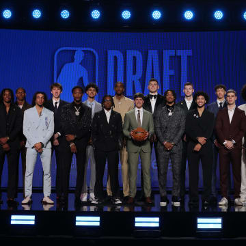 Jun 26, 2024; Brooklyn, NY, USA; The 2024 NBA draft class poses for photos before the first round of the 2024 NBA Draft at Barclays Center. Mandatory Credit: Brad Penner-USA TODAY Sports