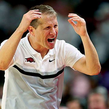 Former Arkansas coach Eric Musselman reacts to a mistake made against the Kentucky Wildcats.