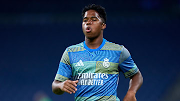 Endrick, à l'échauffement lors de Real Madrid - Villarreal.